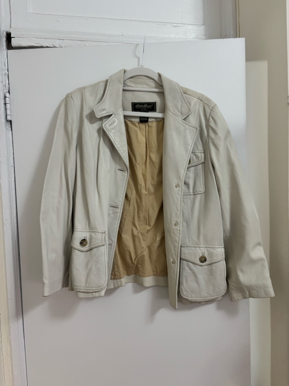 Eddie Bauer Cream Leather Tailored Blazer Jacket